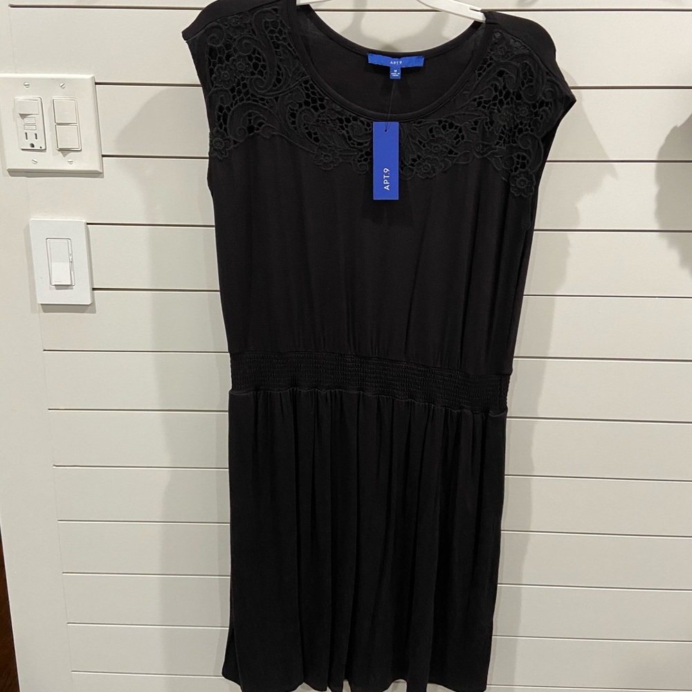 Apt. 9 Black Tank Cinched Waist Short Lace Dress